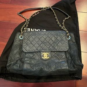 Chanel vintage flap bag in black metallic suede